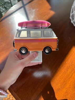Retro Orange Camper Van Toy with Pink Surfboard Bath and Body Works Plug in